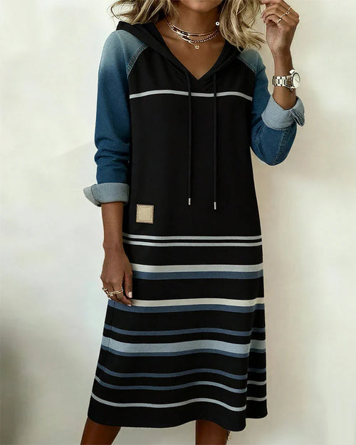 Camille | Vestido midi con capucha y rayas