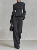 Bianca | Conjunto Elegante con Top Péplum y Pantalón de Pierna Ancha