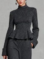 Bianca | Conjunto Elegante con Top Péplum y Pantalón de Pierna Ancha