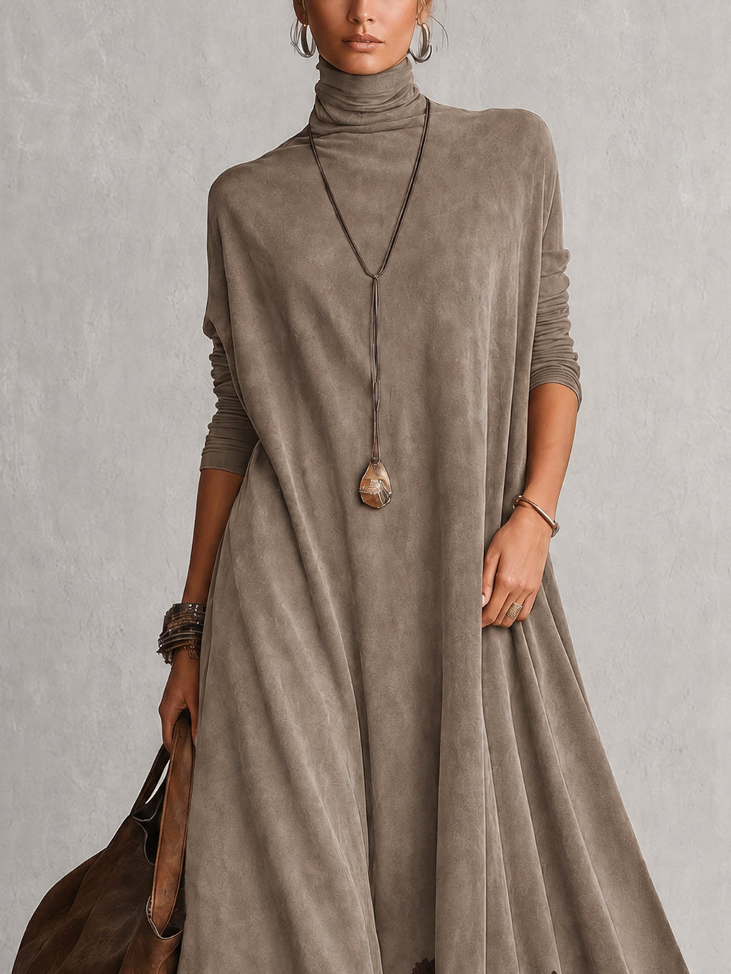 Porzia | Vestido largo efecto ante con bajo de encaje
