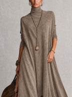Porzia | Vestido largo efecto ante con bajo de encaje
