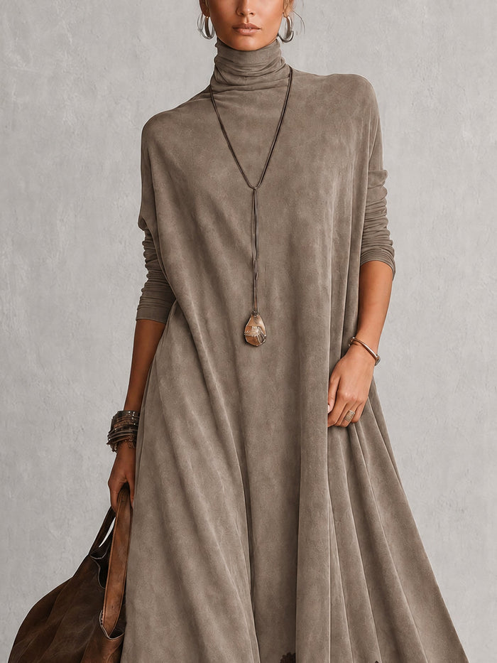 Porzia | Vestido largo efecto ante con bajo de encaje