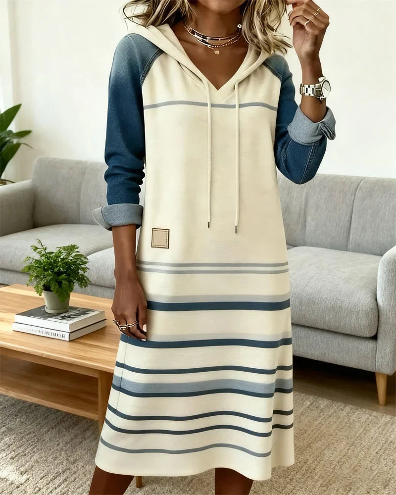 Camille | Vestido midi con capucha y rayas