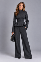 Bianca | Conjunto Elegante con Top Péplum y Pantalón de Pierna Ancha