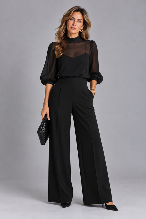 Aitana | Conjunto Negro de Tres Piezas con Transparencias